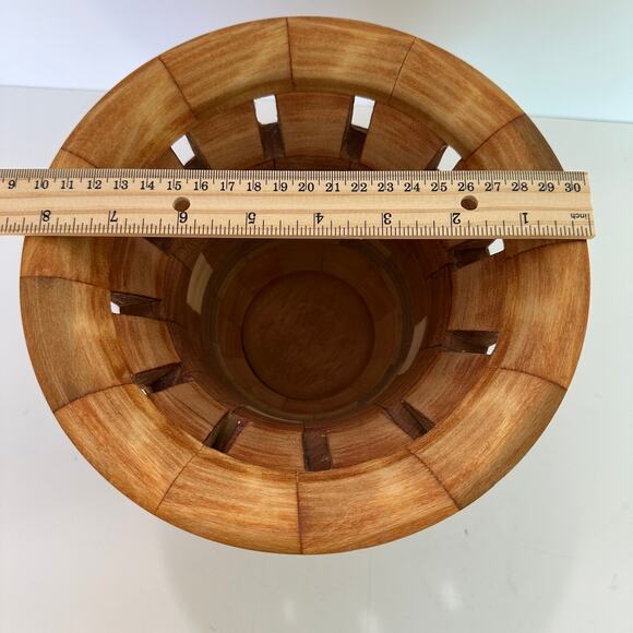 Handcrafted Turned Wood  Vase Open Segmented Trim Natural Home Decor 6" Tall - Picture 5 of 7